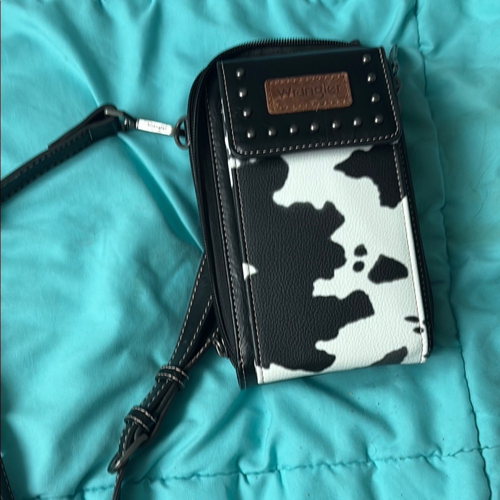 Wrangler Cow Print Crossbody Bag with Studs